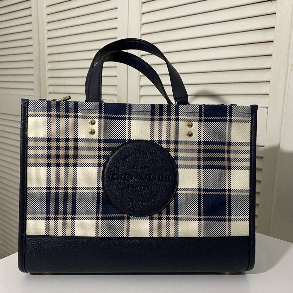 Coach Dempsey Carryall With Garden Plaid Print And Coach Patch